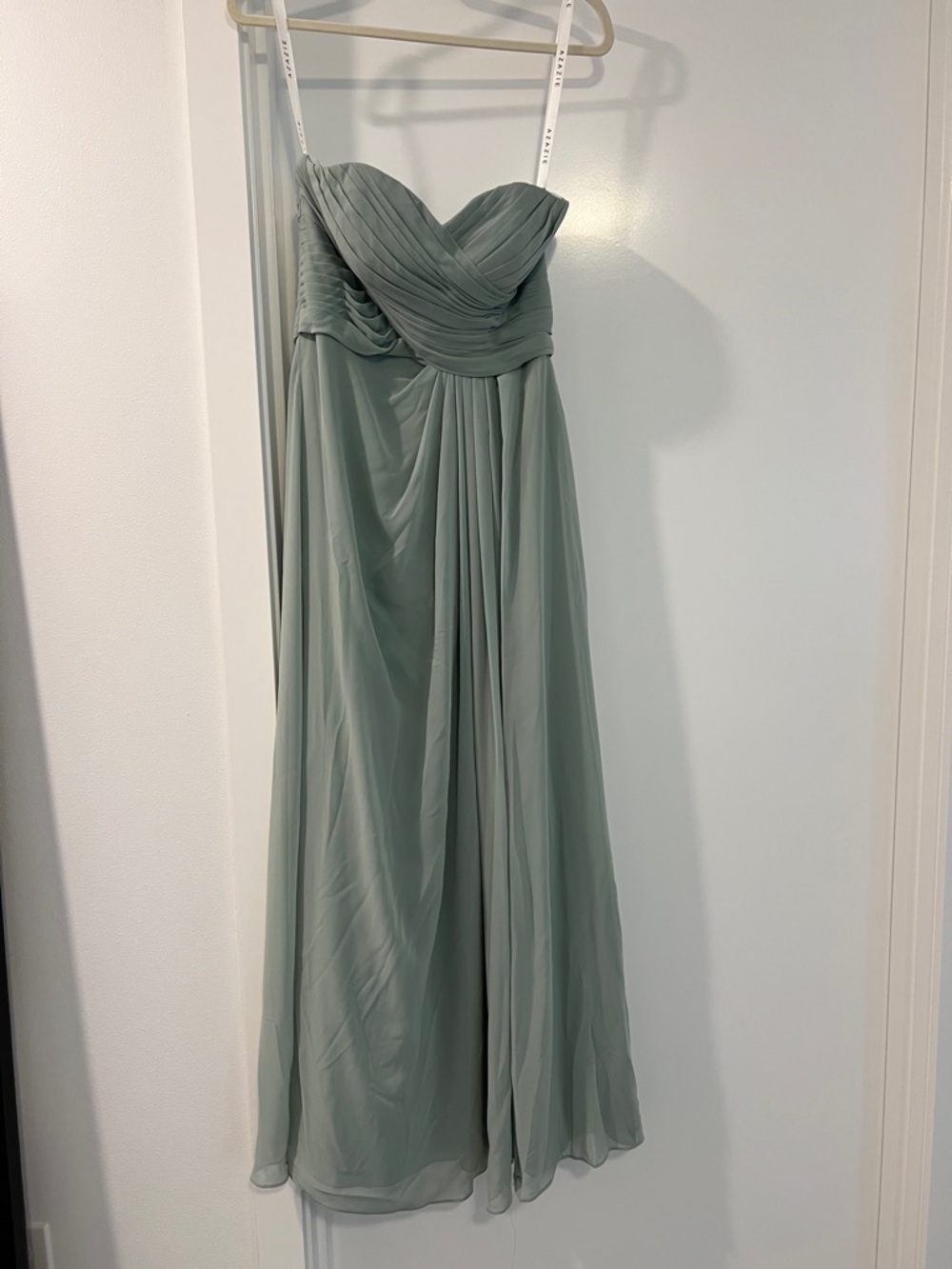Azazie Strapless Chiffon Gown in agave A6